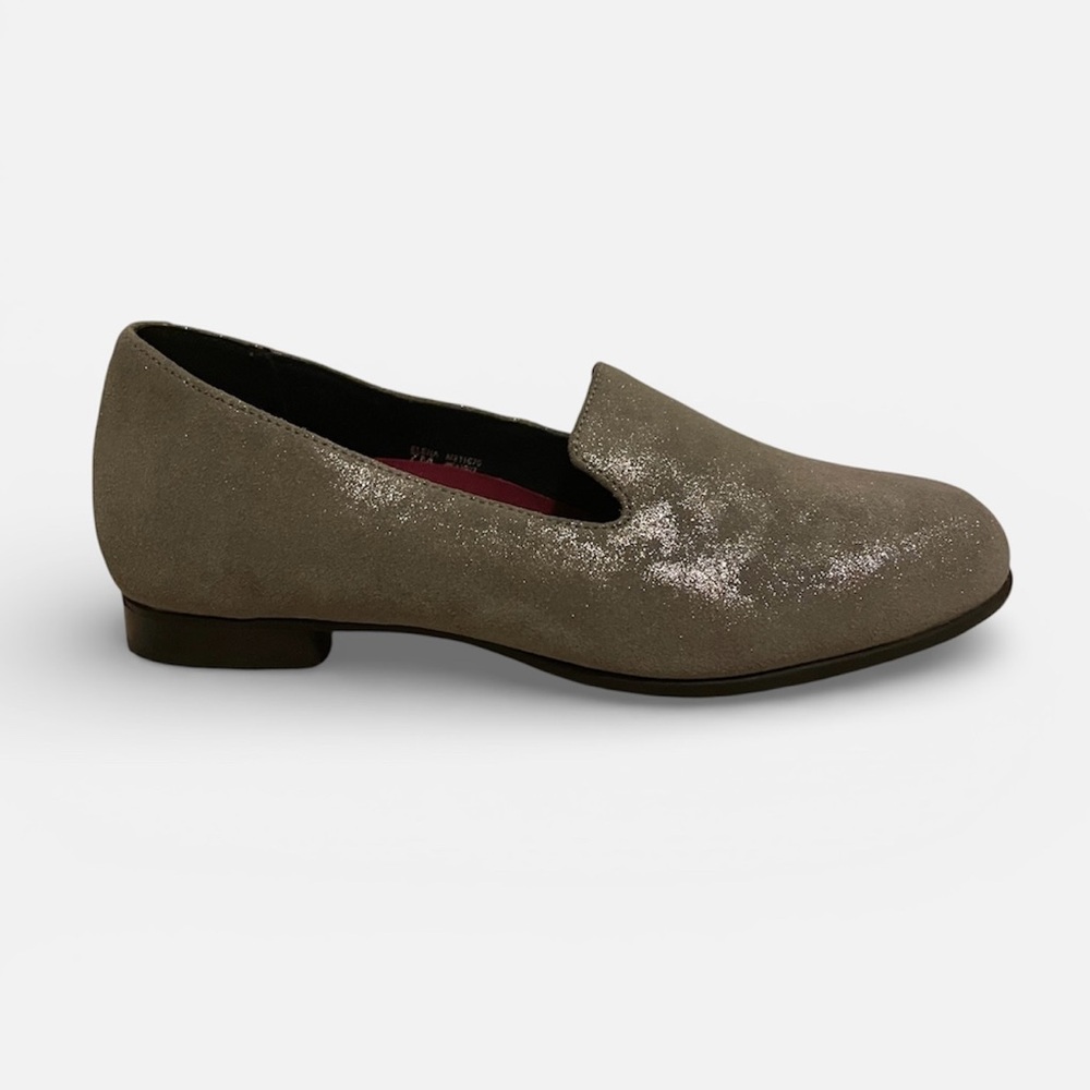 Munroe Elena Gray Shimmer Nubuck Leather Slip On Loafers Shoes Like New